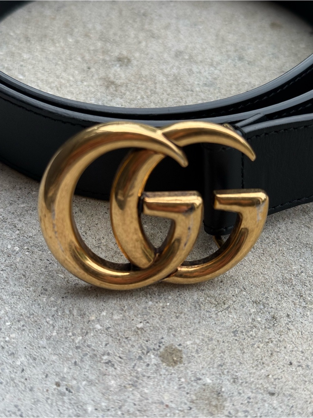 Gucci Black Leather Belt with Gold Double G Interlocking Buckle